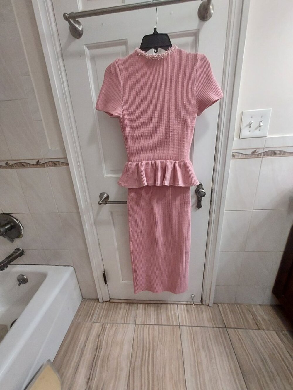 SELF-PORTRAIT Pink Peplum Knit Midi Dress - Picture 3 of 10
